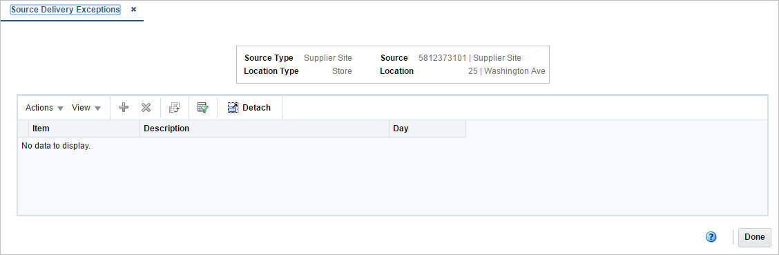 Source Delivery Exceptions window Source Delivery Exceptions window
