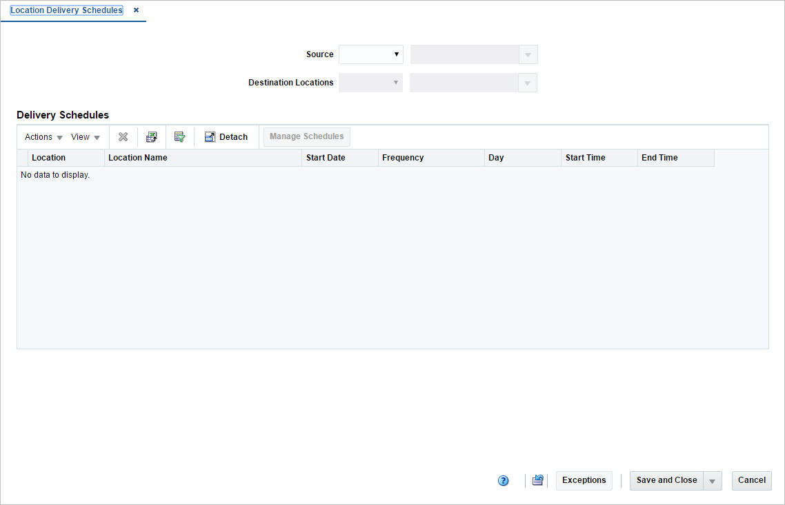 Location Delivery Schedules window Location Delivery Schedules window
