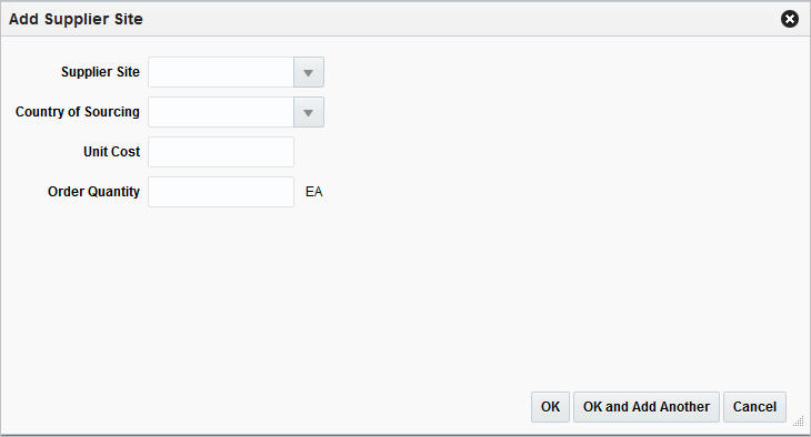 Add Supplier Site window Add Supplier Site window