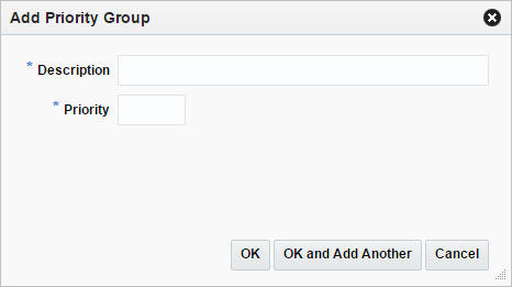 Add Priority Group window Add Priority Group window