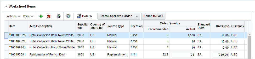 Worksheet Items window Worksheet Items window