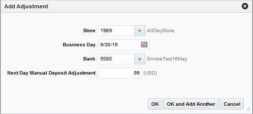 Add Adjustment Window Add Adjustment Window