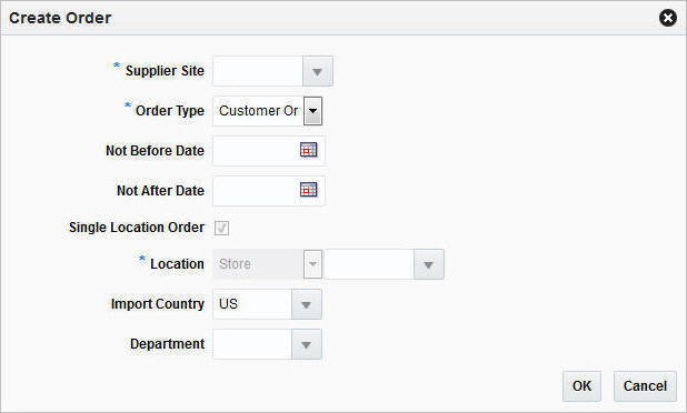 Create Order window