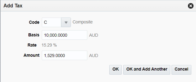 Add Tax pop-up Add Tax pop-up