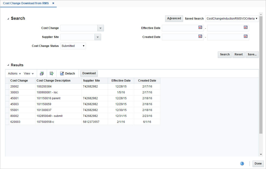 Cost Change Download from Merchandinsing