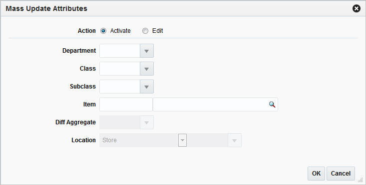 Mass Update Attributes window Mass Update Attributes window