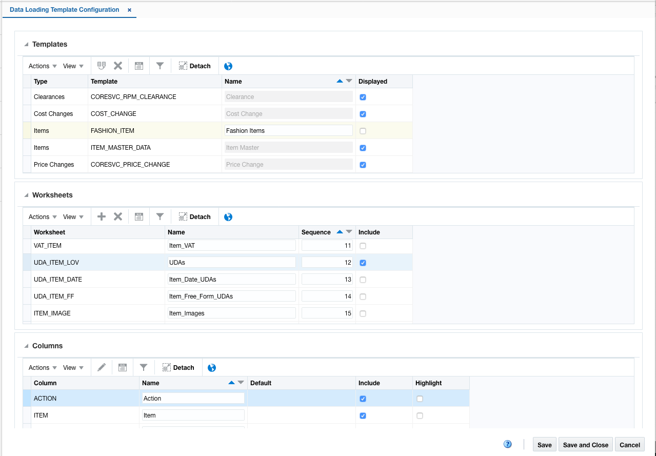 Data Loading Template Configuration Screen Data Loading Template Configuration Screen