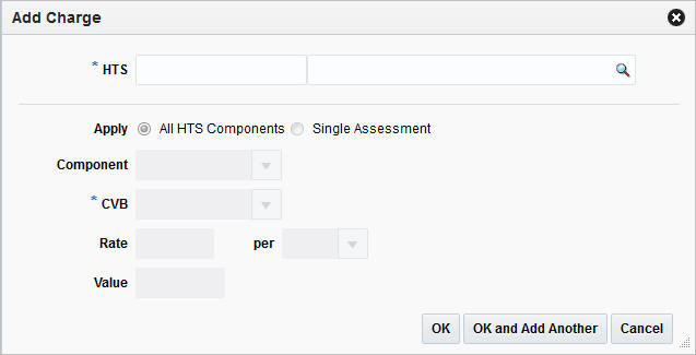 Add Charge window Add Charge window