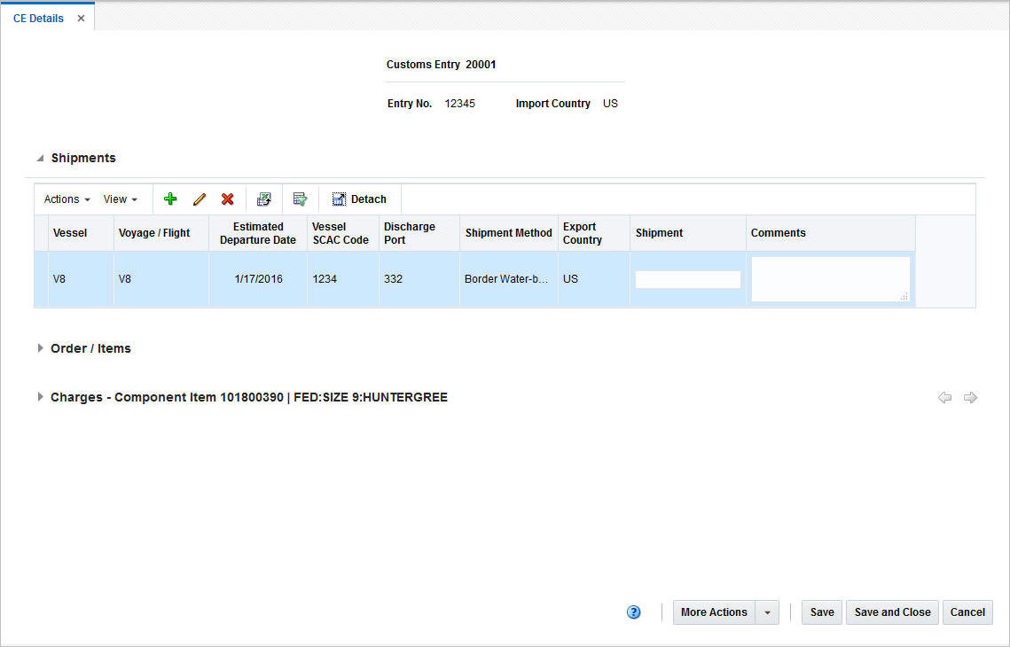 CE Details window CE Details window