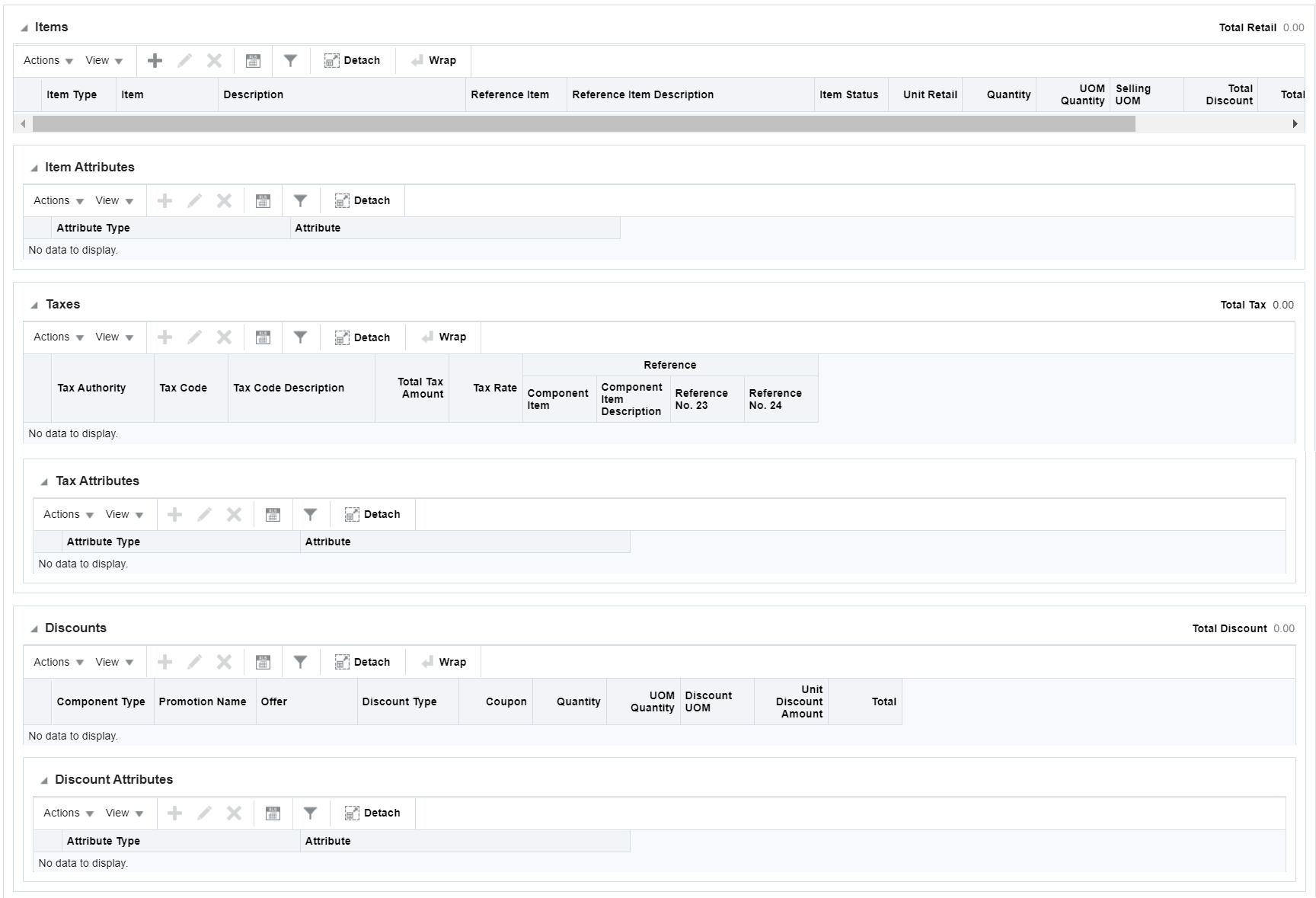 Item Details Section on the Transaction Maintenance Window