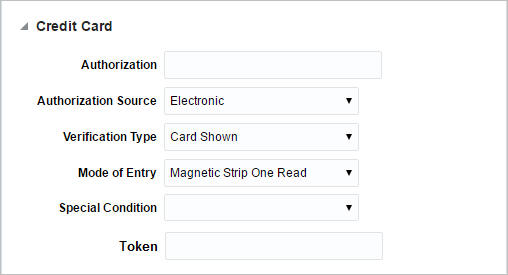 Credit Card Section on the Transaction Maintenance
