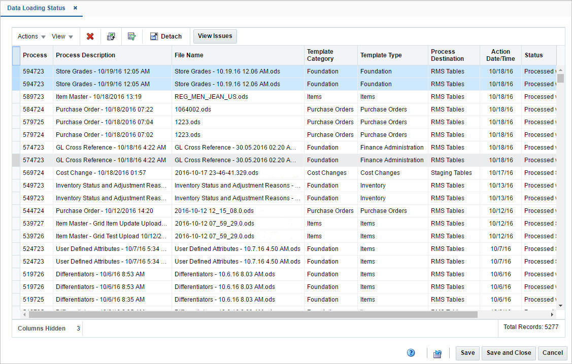 Data Loading Status window Data Loading Status window