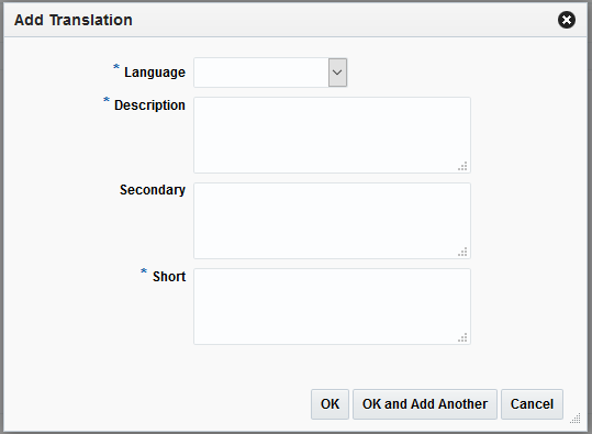 Add Translation dialog Add Translation dialog