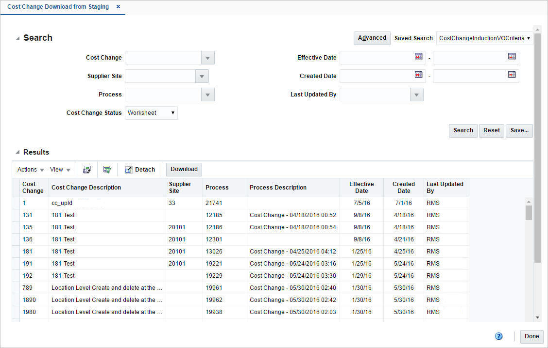 Cost Changes Download from Stagjng
