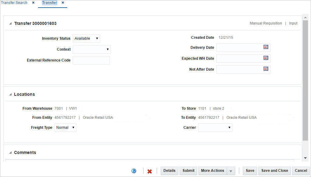 Transfer window in Edit mode Transfer window in Edit mode