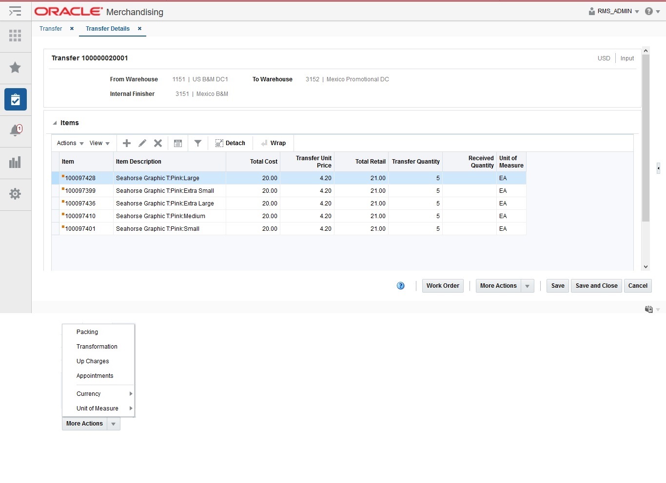 Transfer Details Page Transfer Details Page