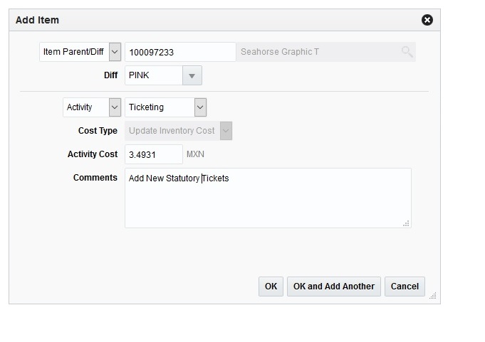 Transfer Work Order Add Items Pop-up Transfer Work Order Add Items Pop-up