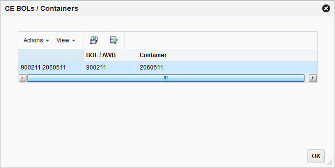 CE BOLs/Containers window CE BOLs/Containers window