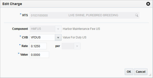 Edit Charge window Edit Charge window