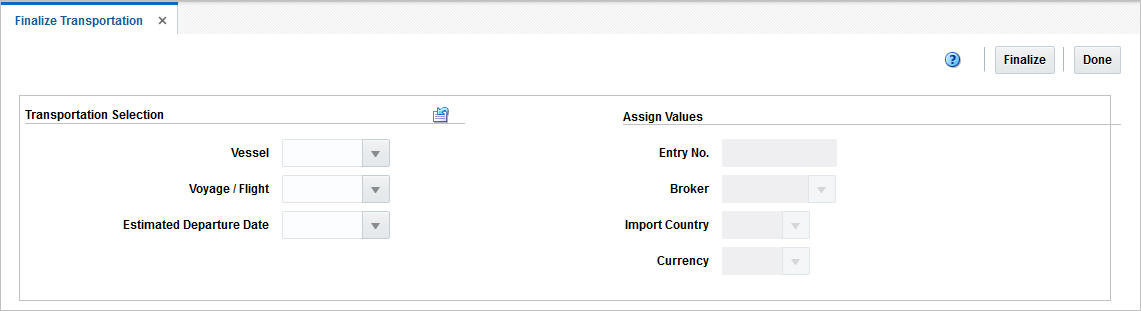 Finalize Transportation window