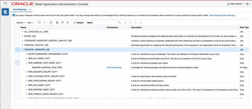 This image shows the Role Mappings, permissions and description of the role.