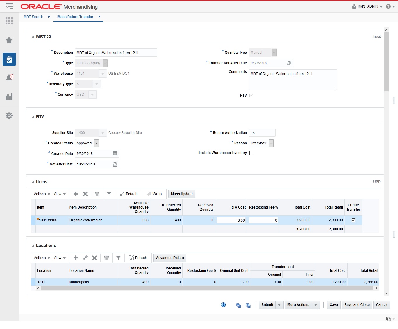 Mass Return Transfer Page Mass Return Transfer Page