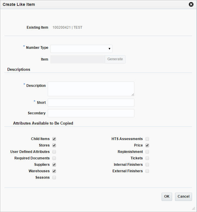 Create Like Item window
