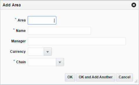 Add Area window Add Area window