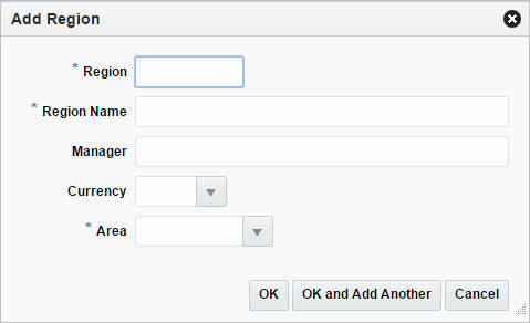 Add Region window Add Region window