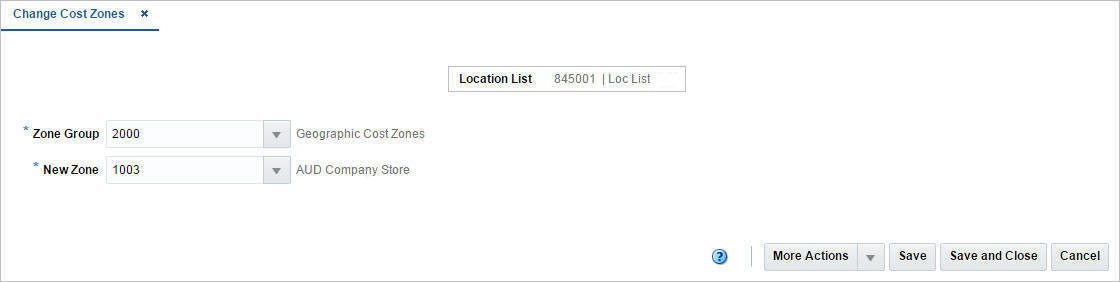 Change Cost Zones window Change Cost Zones window