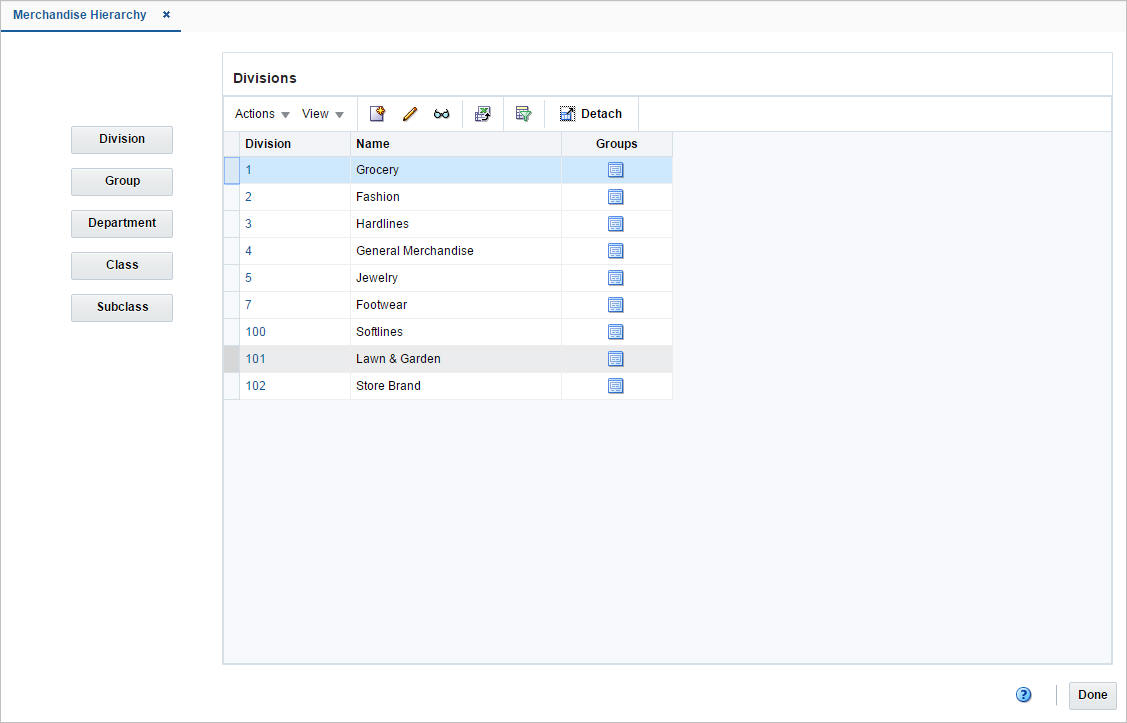 Merchandise Hierarchy window Merchandise Hierarchy window