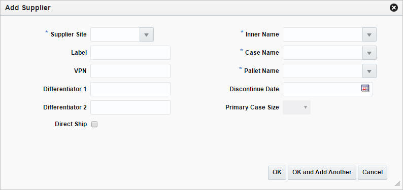 Add Supplier window Add Supplier window
