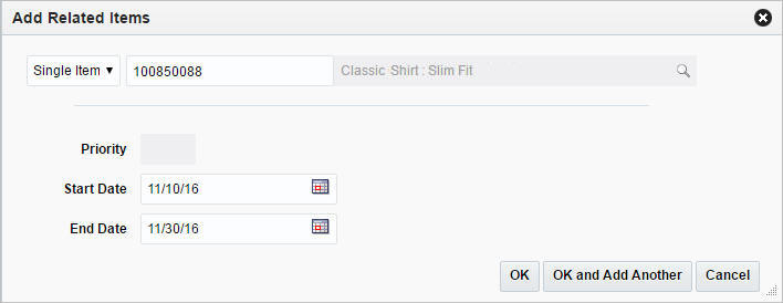 Add Related Items window Add Related Items window