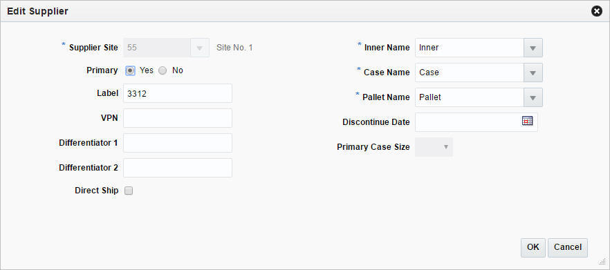 Edit Supplier window Edit Supplier window