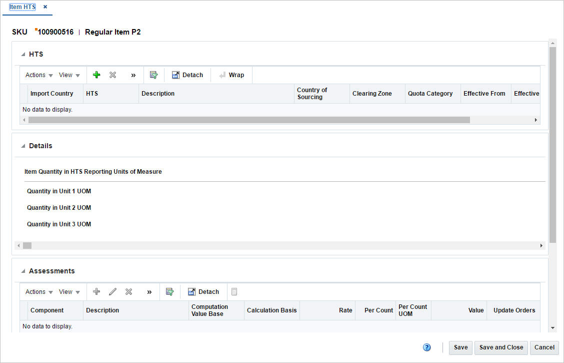 Item HTS window Item HTS window