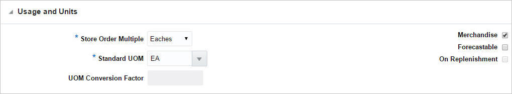 Usage and Units section Usage and Units section