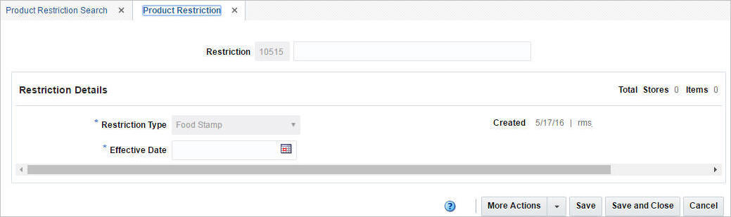 Product Restriction window Create in from Existing Mode Product Restriction window Create in from Existing Mode