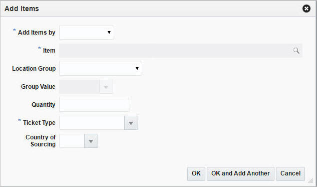 Add Items window Add Items window