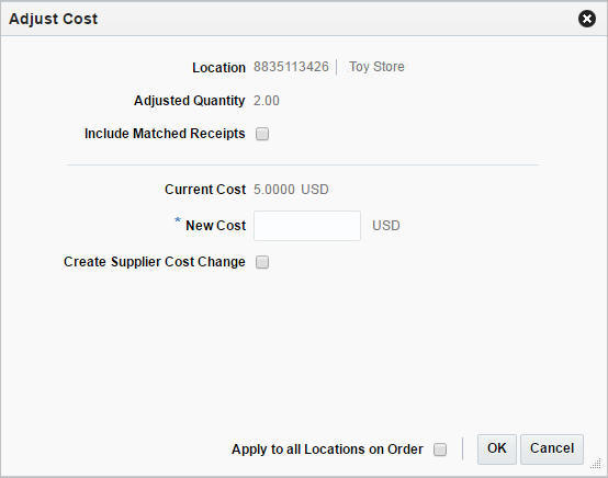 Adjust Cost window Adjust Cost window