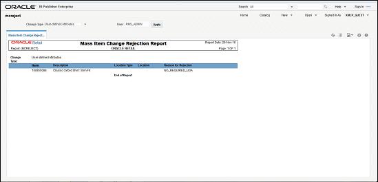 Mass Item Change Rejection Report