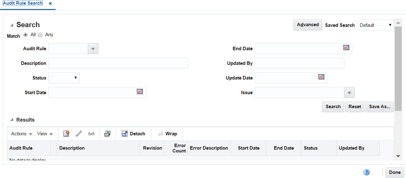 Audit Rule Search Window Audit Rule Search Window