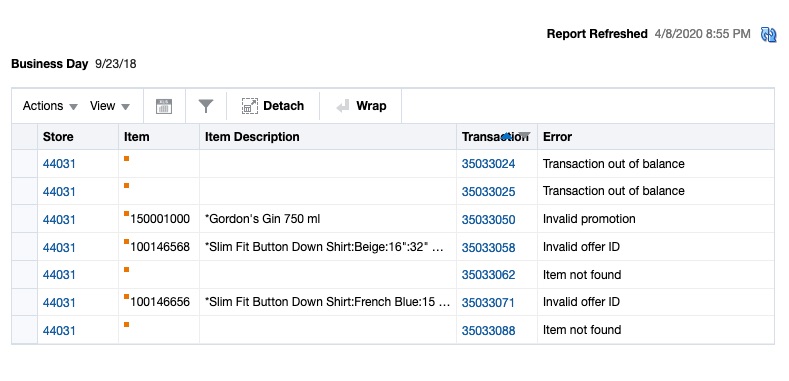 Open Transaction Errors Table