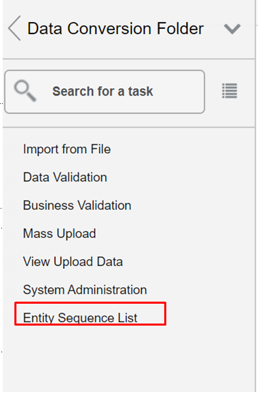Entity Sequence List Menu Option Entity Sequence List Menu Option
