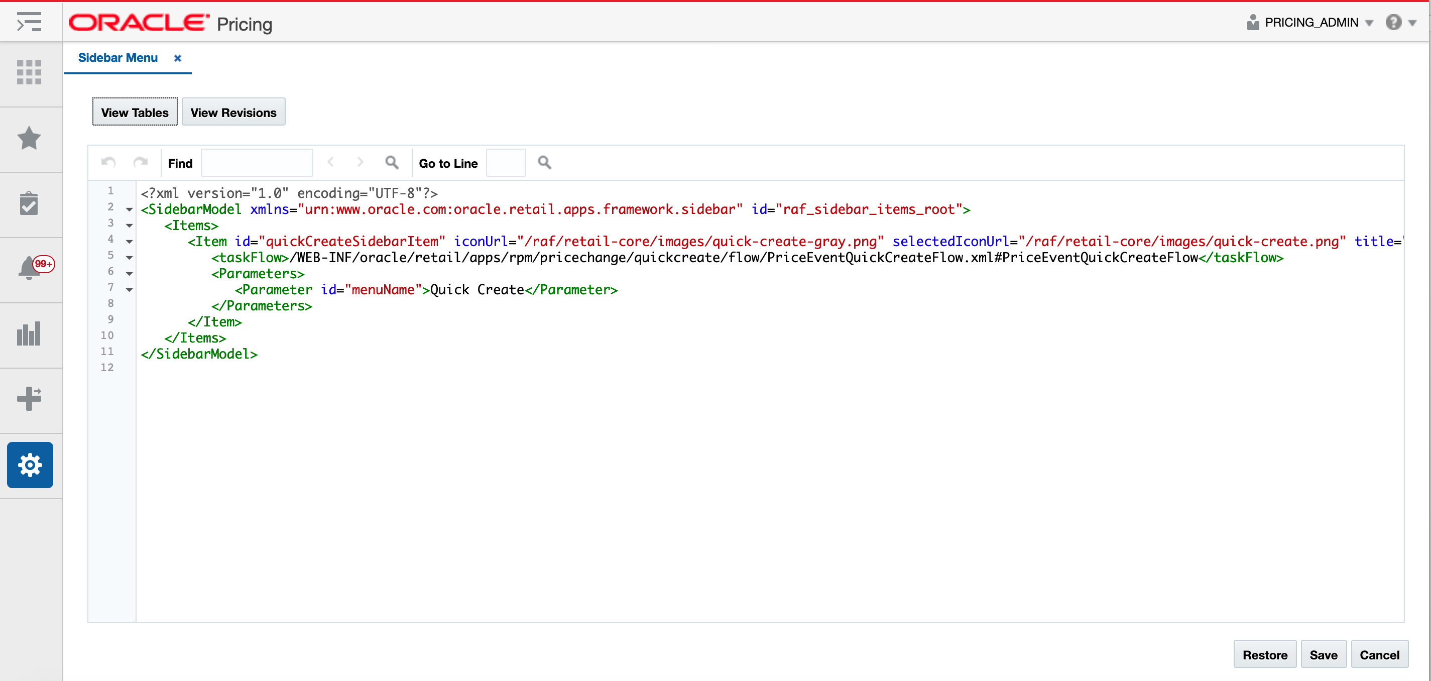 Sidebar Menu XML View