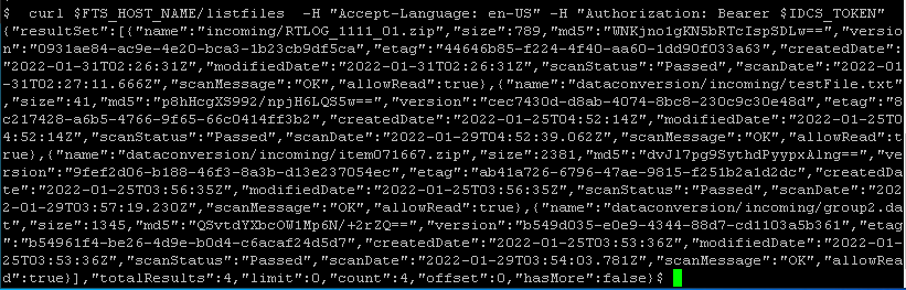 Sample List Files Response After Upload