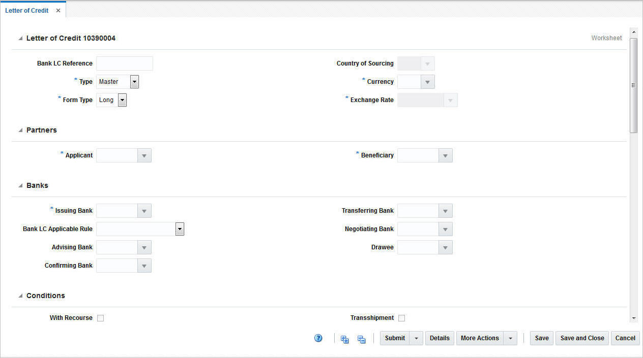 Letter of Credit window Letter of Credit window