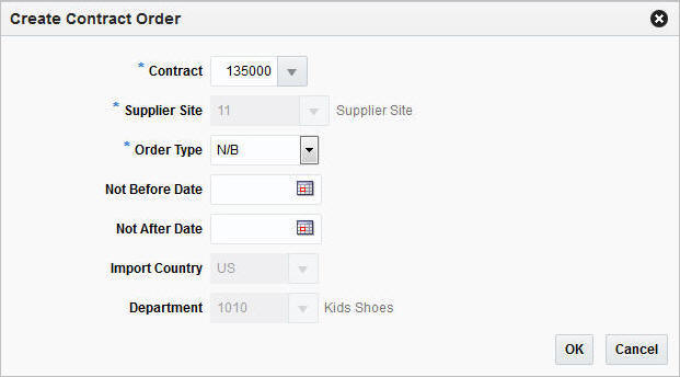 Create Contract Order window