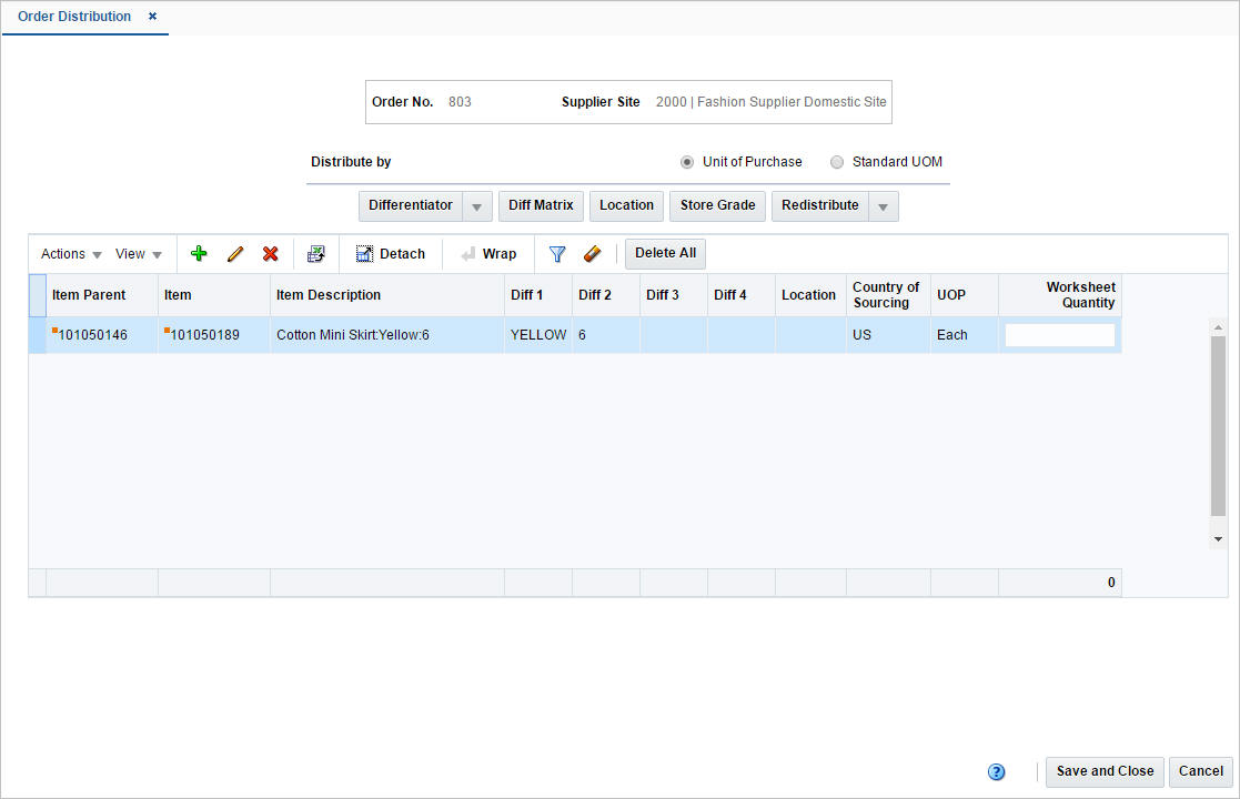 Order Distribution window