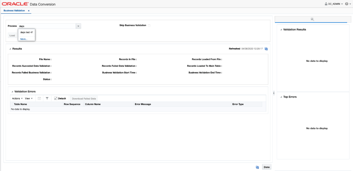 Business Validation Screen