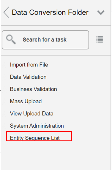 Entity Sequence List Menu Option